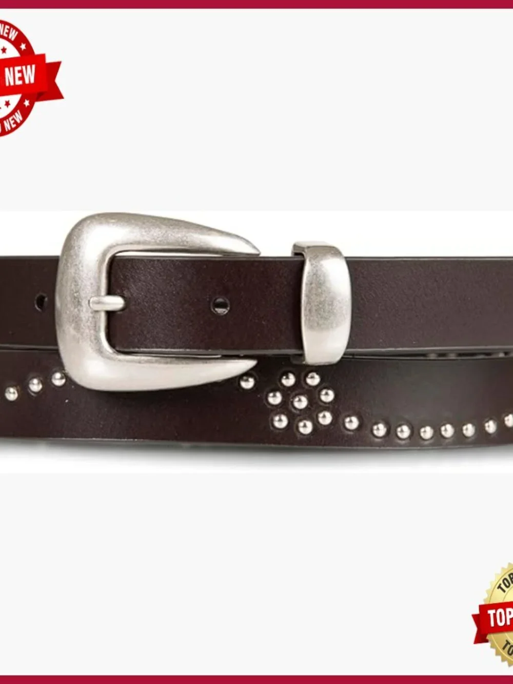 Women's Western Leather Belt with Studded Detail - 1